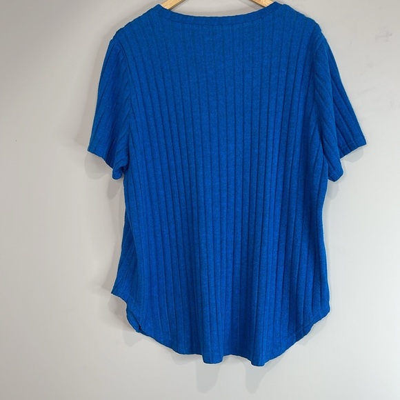 Amazon Blue Ribbed V-Neck Lightweight Sweater Short Sleeve Stretch Plus Size 2XL - Picture 9 of 11